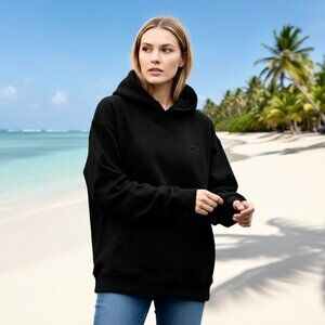 Big Sur Ventana CA Black Hoodie Sweatshirt Side Pockets Made in USA Womens